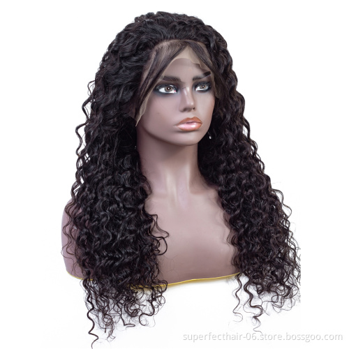 180% Density For Black Women  100% Brazilian Virgin Human Hair Deep Wave Lace Front Wig
